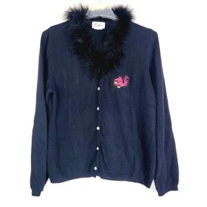 Vintage Y2K Dragon Emblem Carducci Italy Black Rabbit Fur Trim Size M